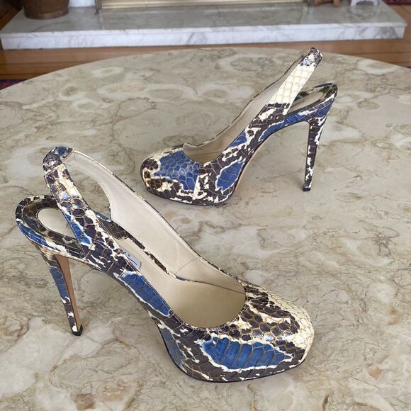 Brian Atwood Slingback Platform Stiletto Heels Snakeskin Leather - Picture 3 of 14